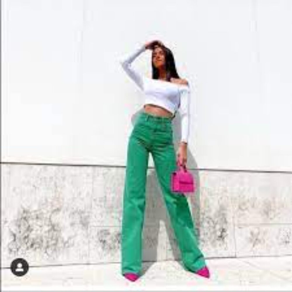 Zara Green Flare Jeans
